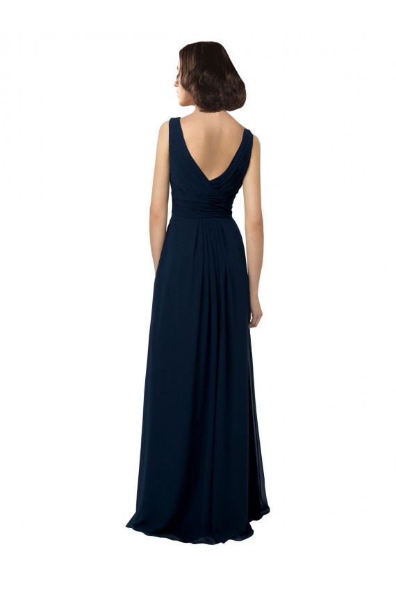 V-Back Dark Navy A-Line V-Neck Long Bridal Party Dress Bolton