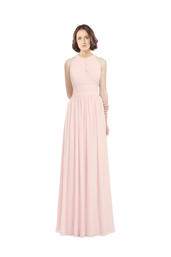 Keyhole Back Pink A-Line Halter Neck Long Bridesmaid Dress Bolton