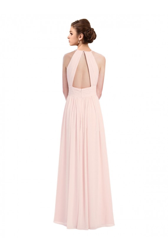 Keyhole Back Pink A-Line Halter Neck Long Bridesmaid Dress Bolton