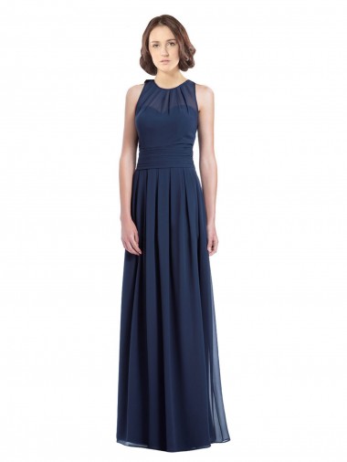 Keyhole Back Dark Navy A-Line Halter Neck Long Floor Length Bridesmaid Dress Bolton