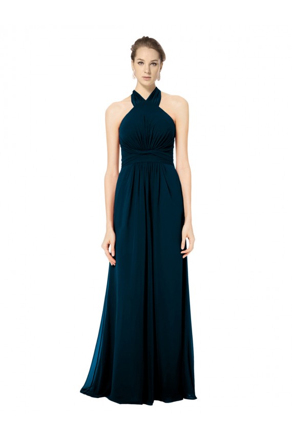 Twist Back Midnight Green A-Line Halter Neck Long Formal Dress / Bridesmaid Dress Bolton
