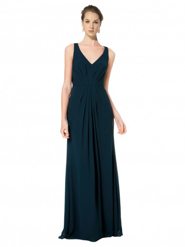 Midnight Green A-Line V-Neck Long Bridesmaid Dress Bolton
