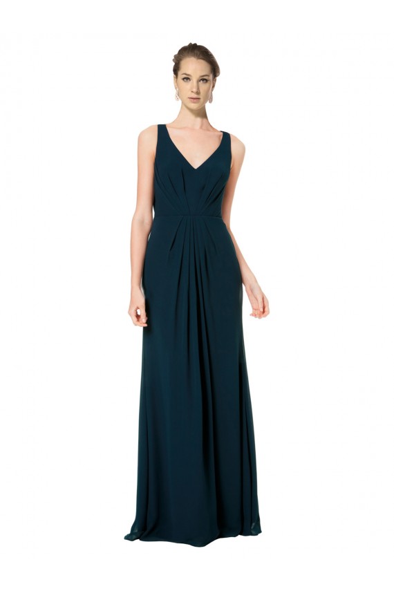 Midnight Green A-Line V-Neck Long Bridesmaid Dress Bolton