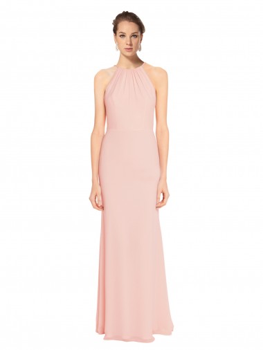 Pink A-Line Halter Neck Long Bridesmaid Dress Bolton