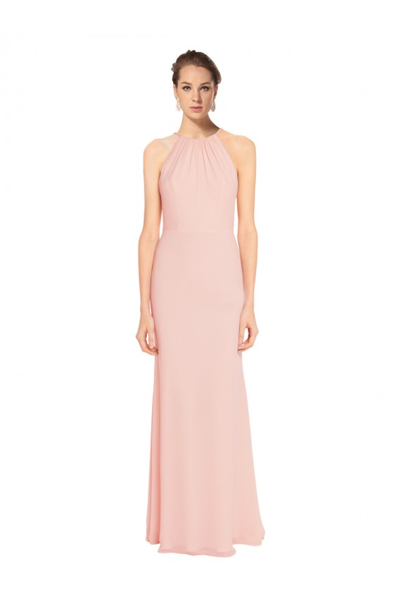 Pink A-Line Halter Neck Long Bridesmaid Dress Bolton