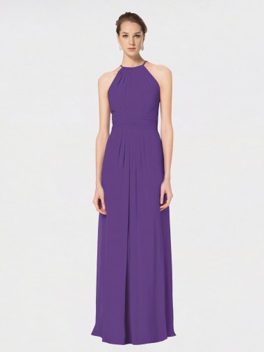 Open Back Plum Purple A-Line Halter Neck Long Bridesmaid Dress Bolton