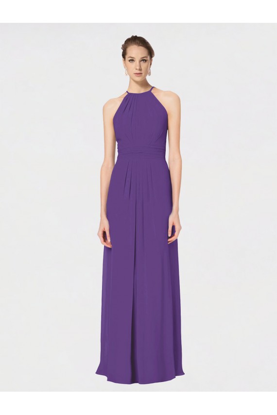 Open Back Plum Purple A-Line Halter Neck Long Bridesmaid Dress Bolton