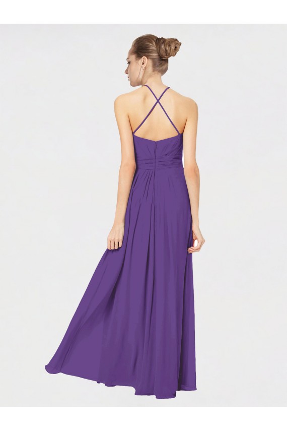 Open Back Plum Purple A-Line Halter Neck Long Bridesmaid Dress Bolton