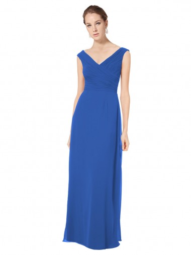 V-Back Royal Blue A-Line V-Neck Long Bridesmaid Dresses Bolton