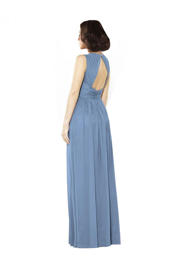 Keyhole Back Dusty Blue A-Line Bateau Neck Long Bridesmaid Dress Bolton