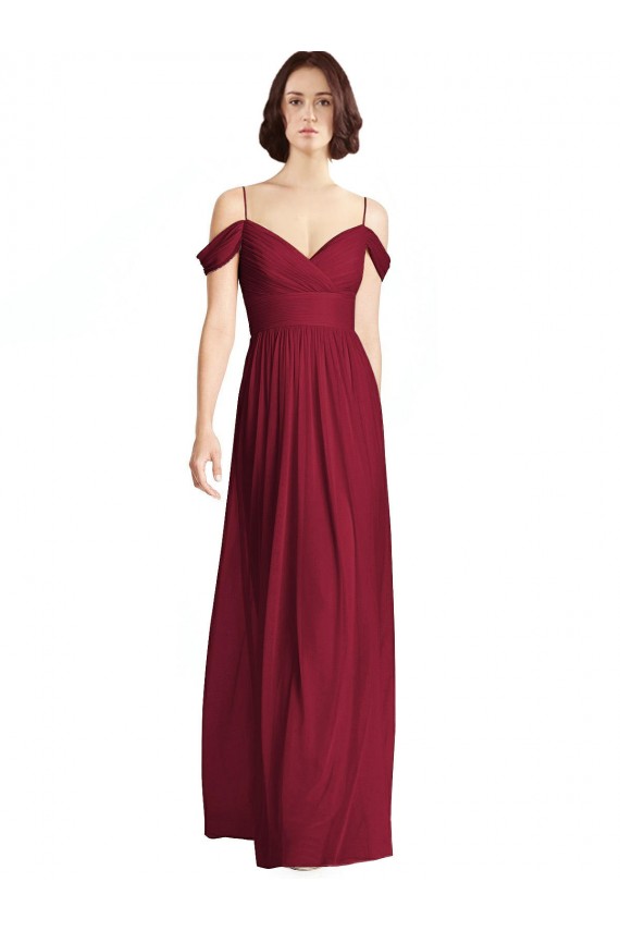 Burgundy A-Line V-Neck Long Bridesmaid Dresses Bolton
