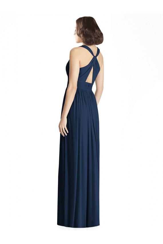 Dark Navy A-Line V-Neck Long Floor Length Bridesmaid Dress Bolton
