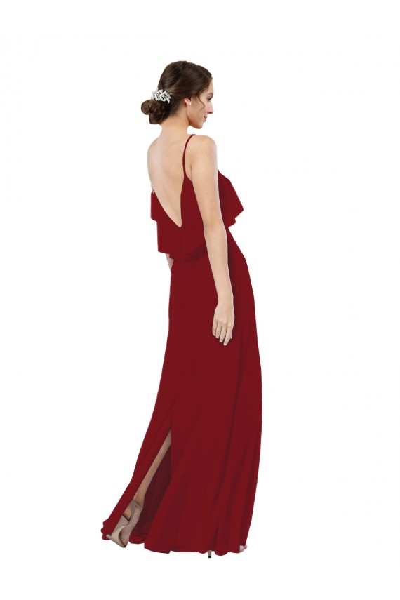 V-Back Burgundy Sheath Scoop Neck Long Bridesmaid Dress Bolton