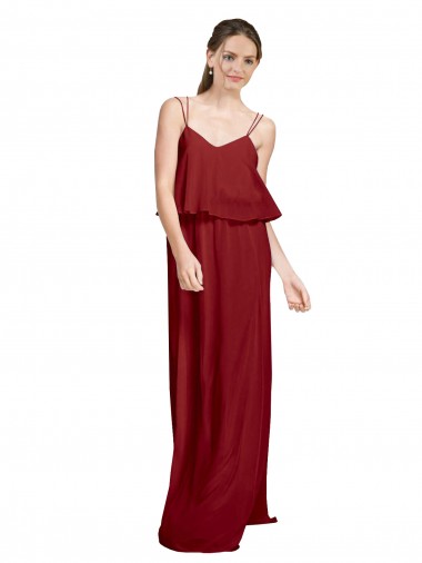 Open Back Burgundy A-Line Spaghetti Straps Long Bridesmaid Dress Bolton