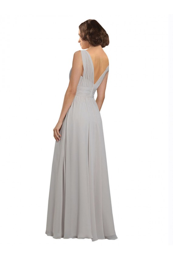 V-Back Oyster Silver A-Line V-Neck Long Bridesmaid Dress Bolton