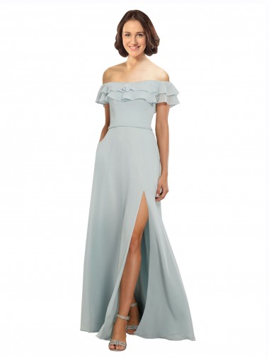 Keyhole Back Sea Glass A-Line Off the Shoulder Long Bridesmaid Dress Bolton