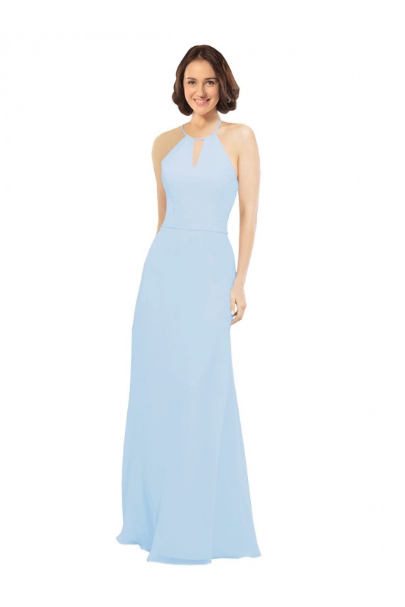 Light Sky Blue A-Line Halter Neck Long Wedding Party Dress Bolton