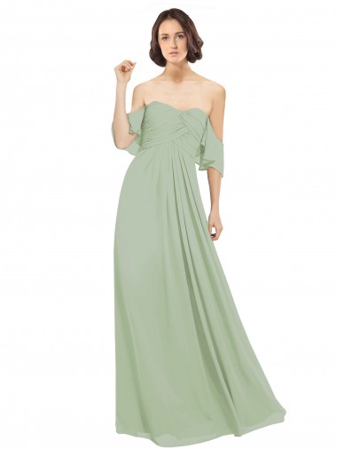 Smoke Green A-Line Off the Shoulder Long Bridesmaid Dress Bolton