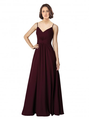 Burgundy Gold A-Line V-Neck Long Bridesmaid Gown Bolton