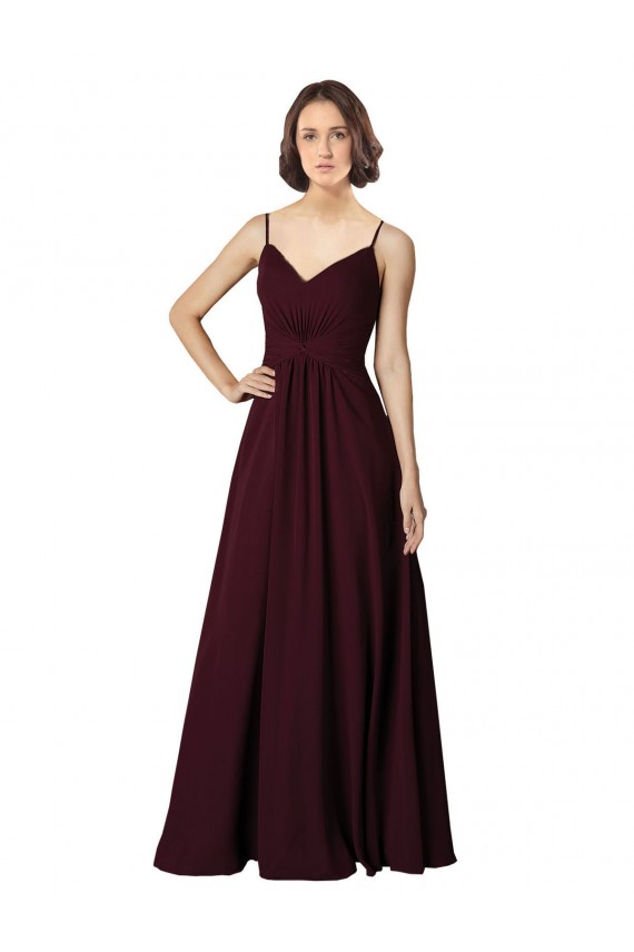 Burgundy Gold A-Line V-Neck Long Bridesmaid Gown Bolton