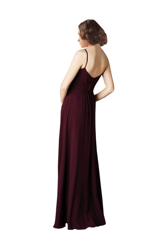 Burgundy Gold A-Line V-Neck Long Bridesmaid Gown Bolton