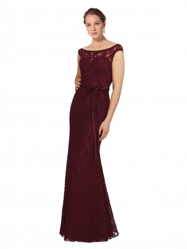 Burgundy Gold Sheath Bateau Neck Long Bridesmaid Dress Bolton