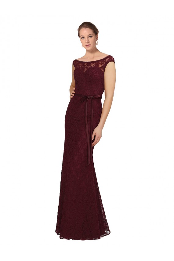 Burgundy Gold Sheath Bateau Neck Long Bridesmaid Dress Bolton