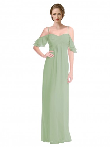 Low Back Smoke Green A-Line Spaghetti Straps Long Formal Dress / Bridesmaid Dress Bolton