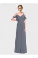 V-Back Slate Grey A-Line V-Neck Long Bridesmaid Dress Bolton