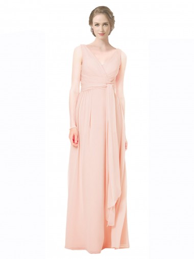 V-Back A-Line V-Neck Long Wedding Party Dress Bolton