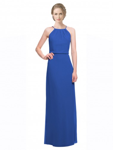 Low Back Blue A-Line Spaghetti Straps Long Bridesmaid Dress Bolton