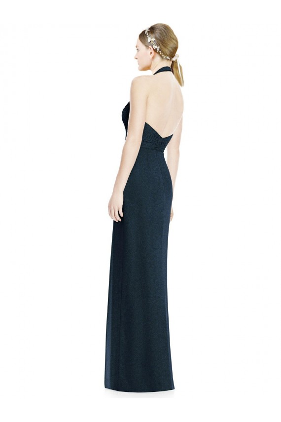 Open Back Dark Navy A-Line V-Neck Long Formal Dress / Bridesmaid Dress Bolton