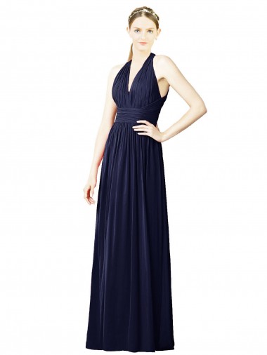 Keyhole Back Dark Navy A-Line V-Neck Long Bridesmaid Dresses Bolton