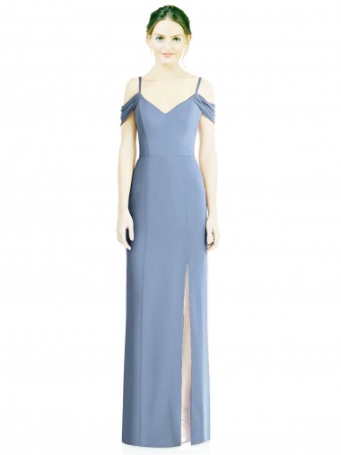 Open Back Dusty Blue A-Line Jewel Long Formal Evening Gown / Bridesmaid Dress Bolton