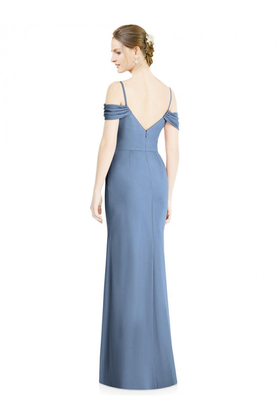Open Back Dusty Blue A-Line Jewel Long Formal Evening Gown / Bridesmaid Dress Bolton