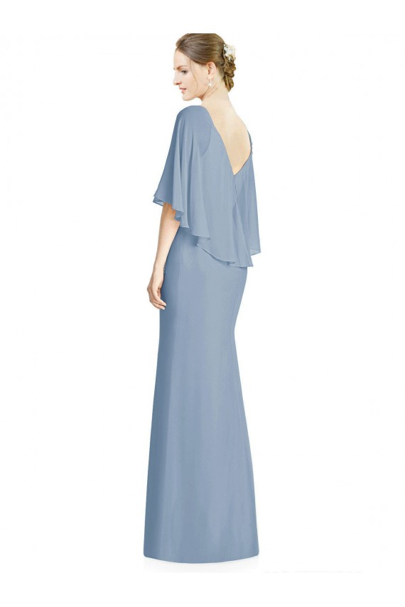 Dusty Blue Trumpet V-Neck Long Bridesmaid Dress Bolton