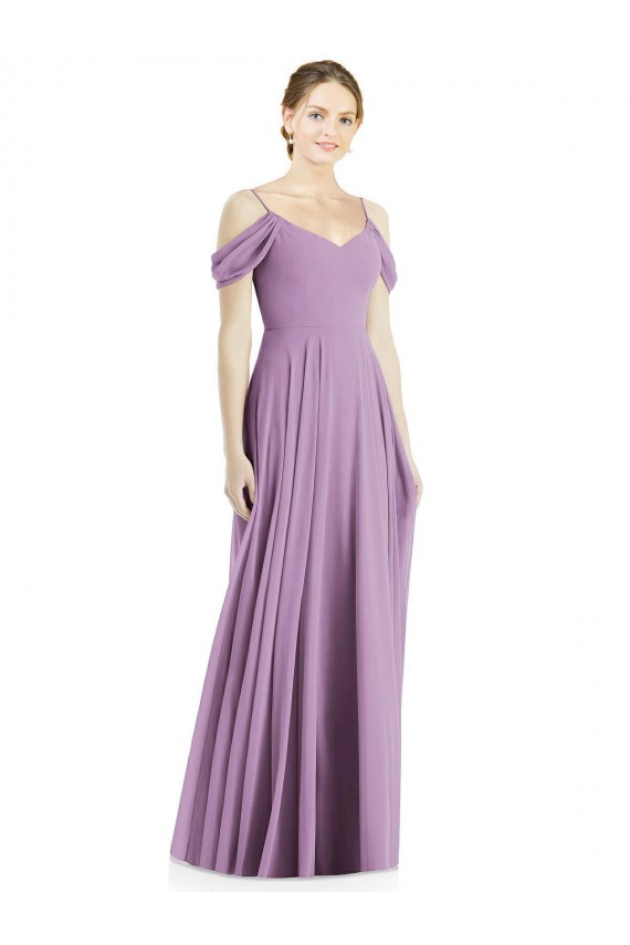 Low Back Dark Lavender A-Line Spaghetti Straps Long Semi Formal Evening Dress / Bridesmaid Dress Bolton