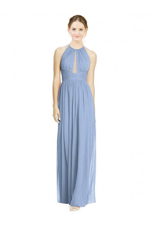 Dusty Blue A-Line Halter Neck Long Wedding Party Dress Bolton