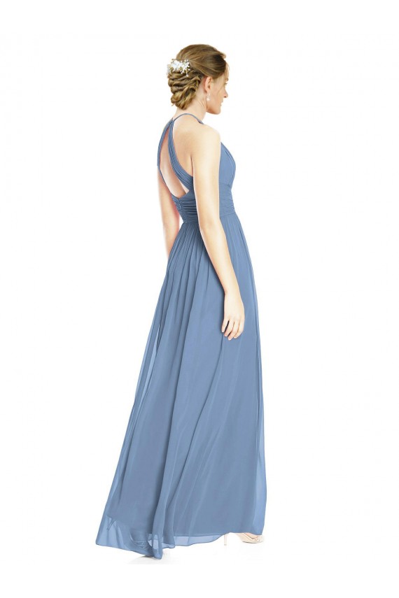Dusty Blue A-Line Halter Neck Long Wedding Party Dress Bolton