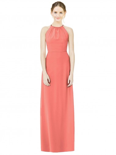 Keyhole Back Coral A-Line Halter Neck Long Bridesmaid Dress Bolton