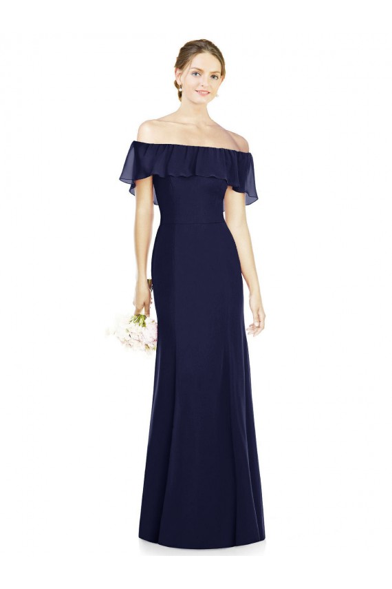 Dark Navy Trumpet Off the Shoulder Long Bridesmaid Dress Bolton