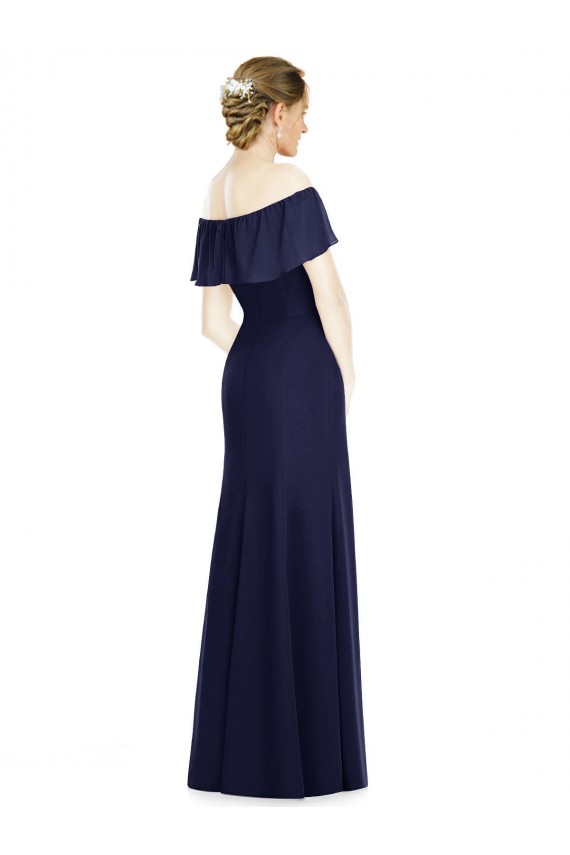 Dark Navy Trumpet Off the Shoulder Long Bridesmaid Dress Bolton
