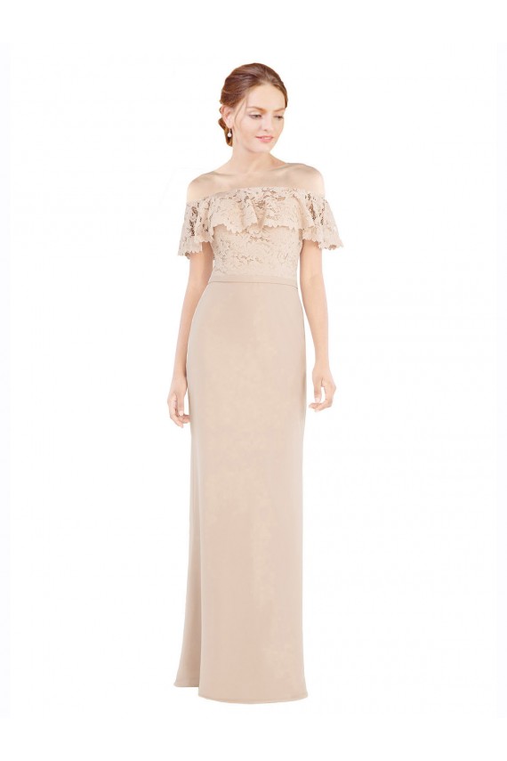Champagne A-Line Off the Shoulder Long Prom Dress / Bridesmaid Dress Bolton