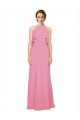 Low Back Skin Pink A-Line High Neck Long Bridesmaid Dress Bolton