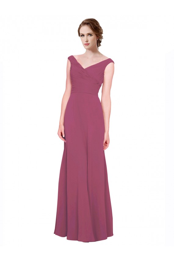 Mauve Taupe A-Line V-Neck Long Bridesmaid Dress Bolton