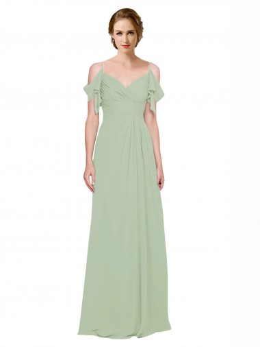Low Back Smoke Green A-Line Sweetheart Long Bridesmaid Dress Bolton