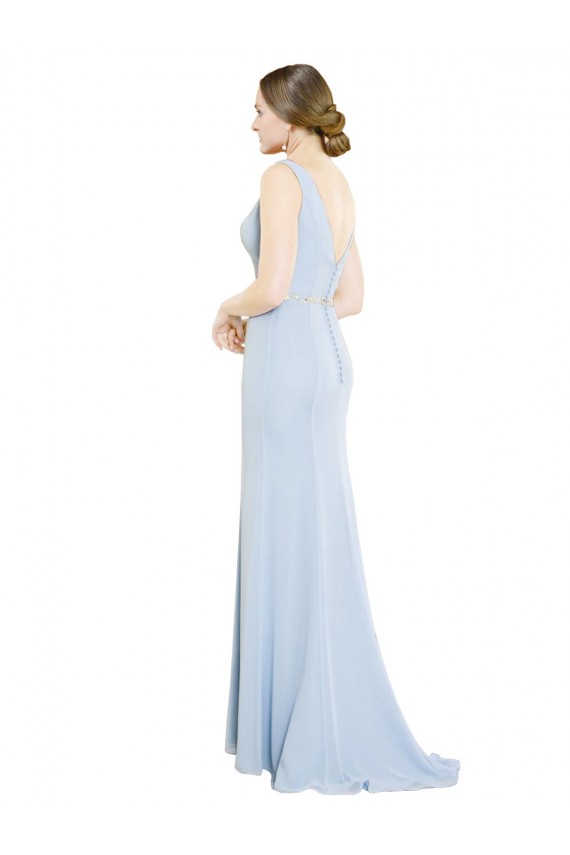 Low Back Light Sky Blue A-Line High Neck Long Bridesmaid Dress Bolton