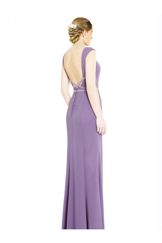 Low Back Dark Lavender A-Line High Neck Long Formal Dress / Bridesmaid Dress Bolton