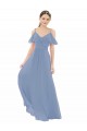 Dusty Blue A-Line V-Neck Long Bridesmaid Dress Bolton