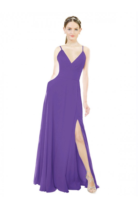 Purple A-Line V-Neck Long Bridesmaid Dress Bolton